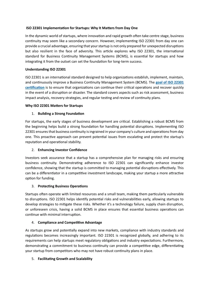 iso 22301 implementation for startups