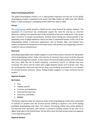 Global Dropshipping Market Size USD 984.4 Bn by 2029