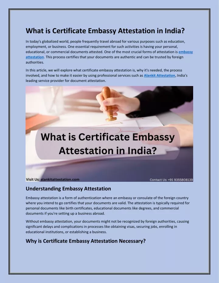 what is certificate embassy attestation in india