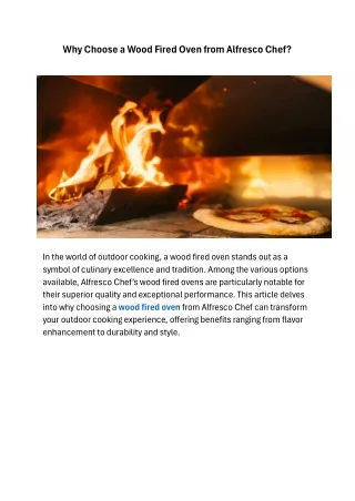 why choose a wood fired oven from alfresco chef