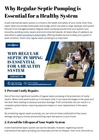 Why Regular Septic Pumping is Essential for a Healthy System