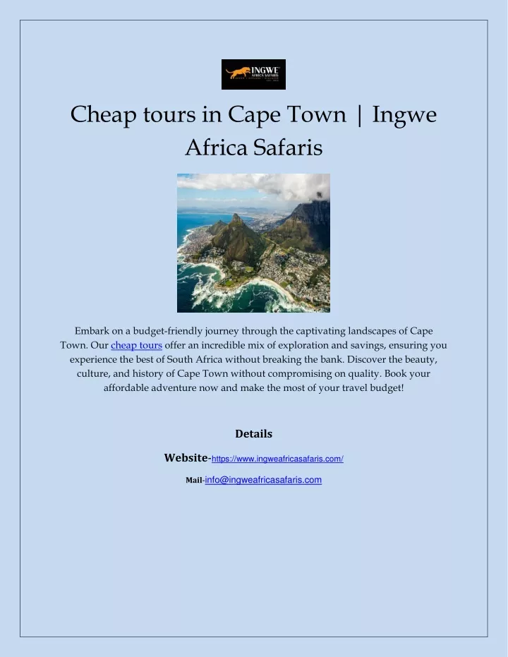 cheap tours in cape town ingwe africa safaris