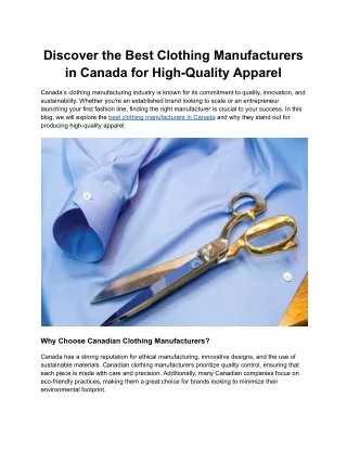 Discover the Best Clothing Manufacturers in Canada for High-Quality Apparel