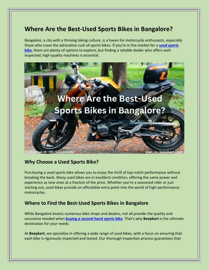 where are the best used sports bikes in bangalore