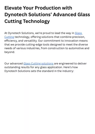 Elevate Your Production with Dynotech Solutions’ Advanced Glass Cutting Technology