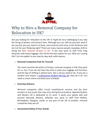 Why to hire a removal company for relocation in UK