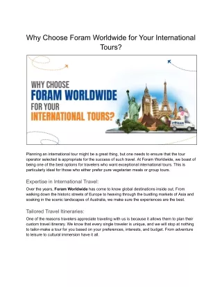Why Choose Foram Worldwide for Your International Tours