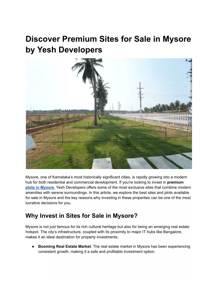 discover premium sites for sale in mysore by yesh