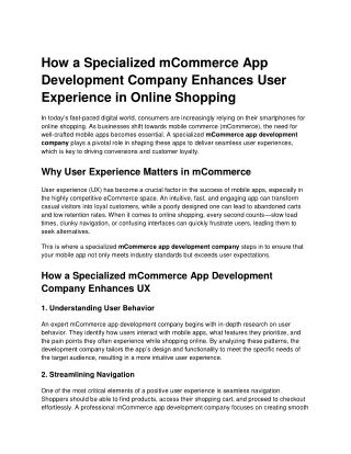 How a Specialized mCommerce App Development Company Enhances User Experience in Online Shopping