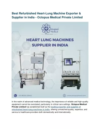 Best Refurbished Heart-Lung Machine Exporter & Supplier in India - Octopus Medic