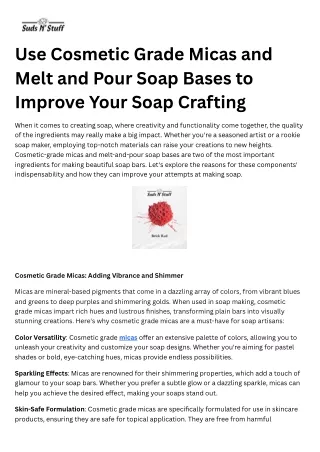 Use Cosmetic Grade Micas and Melt and Pour Soap Bases to Improve Your Soap Crafting