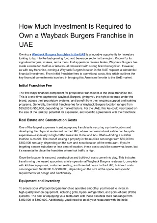 How Much Investment Is Required to Own a Wayback Burgers Franchise in UAE