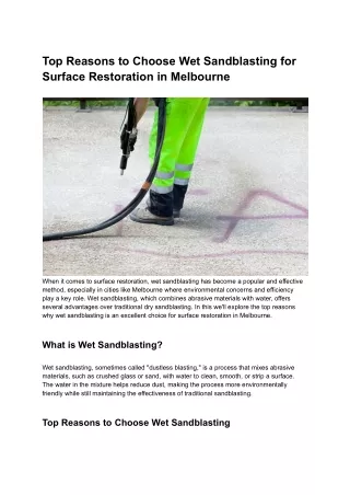Why Wet Sandblasting is the Best Option for Surface Restoration in Melbourne