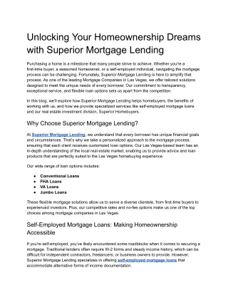 Unlocking Your Homeownership Dreams with Superior Mortgage Lending