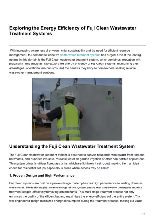 Exploring the Energy Efficiency of Fuji Clean Wastewater Treatment Systems