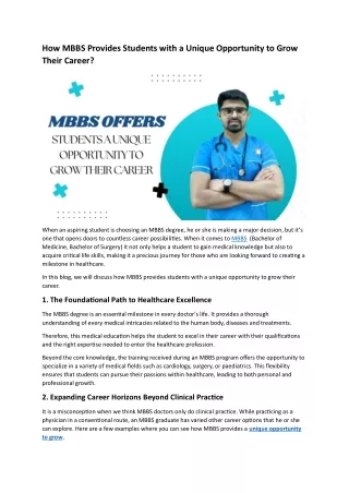 How MBBS Provides Students with a Unique Opportunity to Grow Their Career