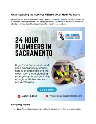 Understanding the Services Offered by 24-Hour Plumbers