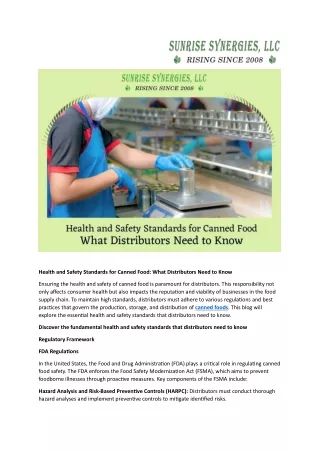 Health and Safety Standards for Canned Food What Distributors Need to Know