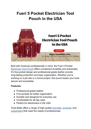 Fueri 5 Pocket Electrician Tool Pouch in the USA