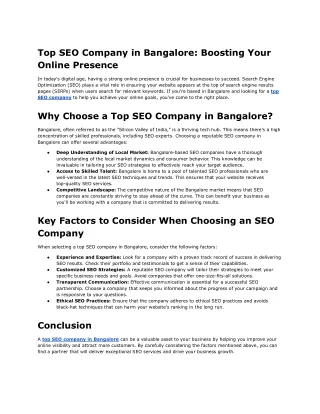 Leading SEO Experts in Bangalore - Professional SEO Company for Growth