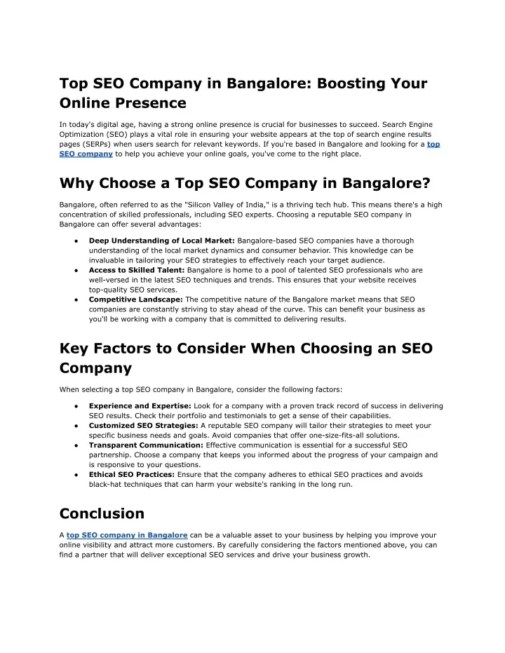 top seo company in bangalore boosting your online