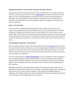 Exploring the Benefits of a Travel Visa API A Deep Dive into Fluxir’s Solution