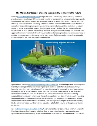 The Main Advantages of Choosing Sustainability to Improve the Future
