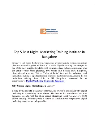 Top 5 Best Digital Marketing Training Institute in Bangalore