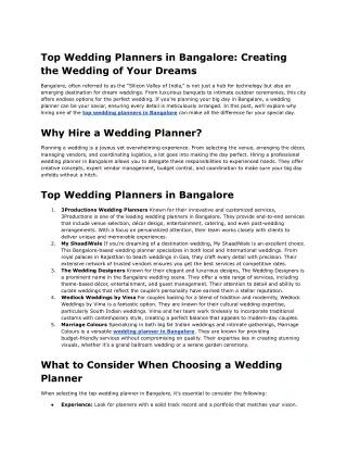 Top-Rated Wedding Planners in Bangalore for Unforgettable Events