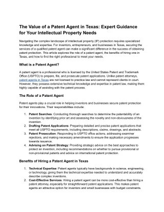the value of a patent agent in texas expert