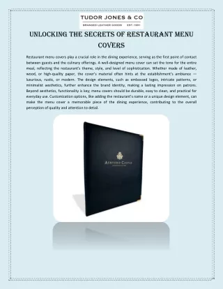 Unlocking the Secrets of Restaurant Menu Covers