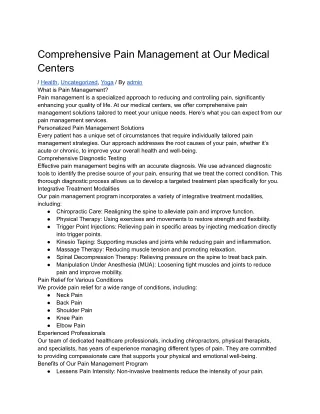 Comprehensive Pain Management at Our Medical Centers