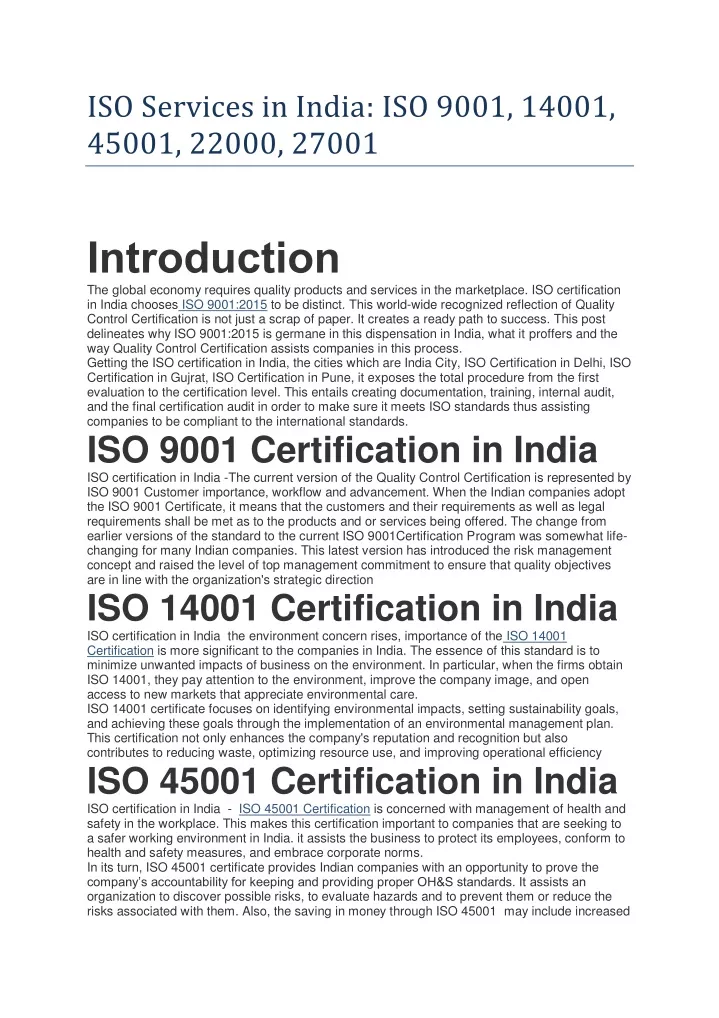 iso services in india iso 9001 14001 45001 22000