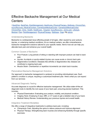 Effective Backache Management at Our Medical Centers