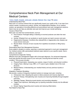 Comprehensive Neck Pain Management at Our Medical Centers