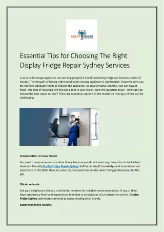 Essential Tips for Choosing The Right Display Fridge Repair Sydney Services