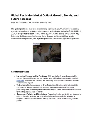 Global Pesticides Market Outlook Growth, Trends, and Future Forecast