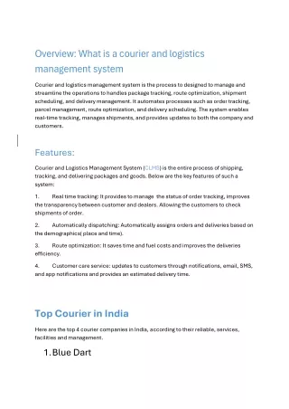 Courier and Logistics Management System