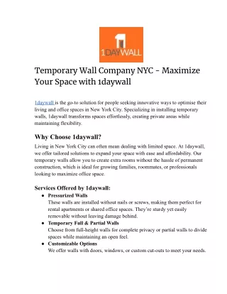 Temporary Wall Company NYC - Maximize Your Space with 1daywall