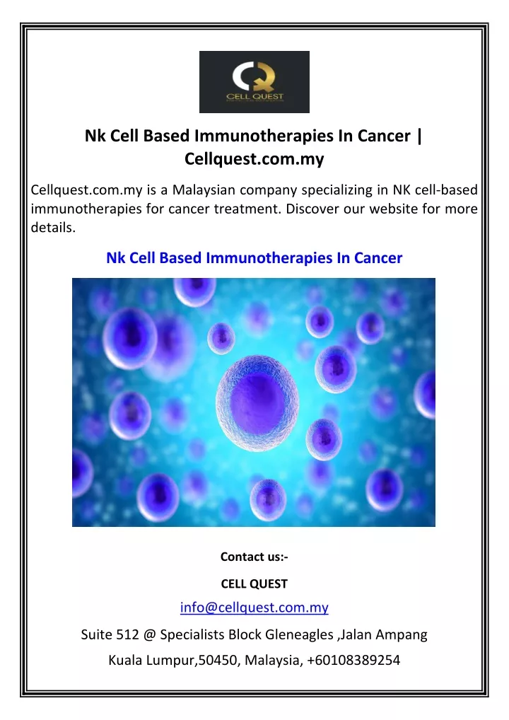 nk cell based immunotherapies in cancer cellquest