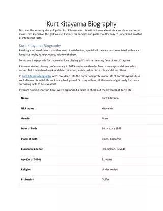 Kurt Kitayama Biography