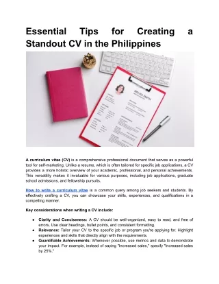 essential standout cv in the philippines