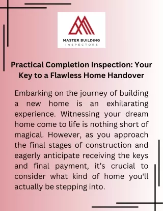 practical completion inspection your