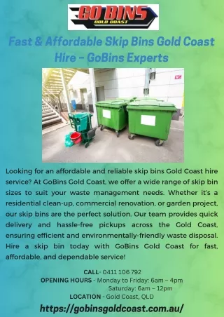 Fast & Affordable Skip Bins Gold Coast Hire – GoBins Experts