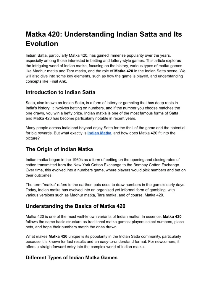 matka 420 understanding indian satta