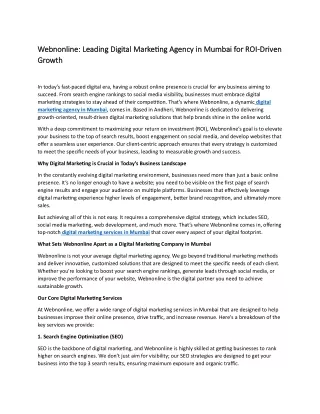 Webnonline: Leading Digital Marketing Agency in Mumbai for ROI-Driven Growth