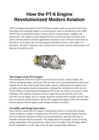 How the PT-6 Engine Revolutionized Modern Aviation