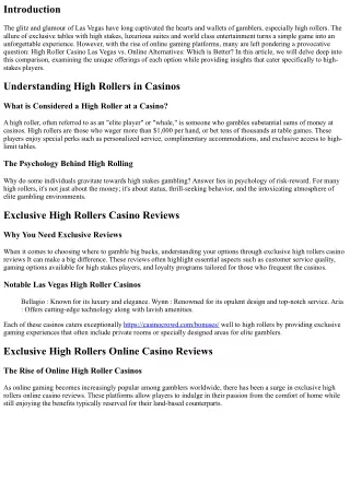 High Roller Casino Las Vegas vs. Online Alternatives: Which is Better?