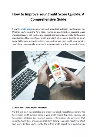 How to Improve Your Credit Score Quickly: A Comprehensive Guide