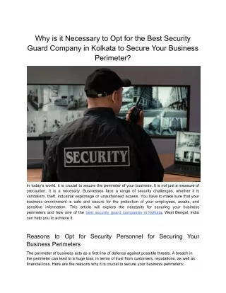 Reasons to Opt for the Best Security Guard Company in Kolkata